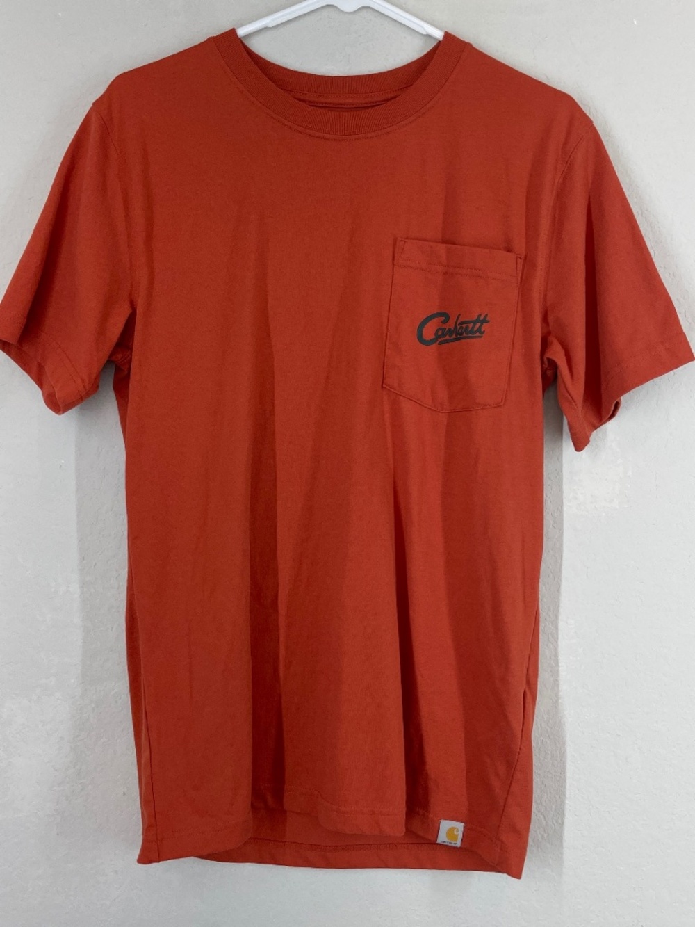 Carhartt Men's Relaxed Fit T Shirt S Orange Short Sleeve Pocket Camp Graphic